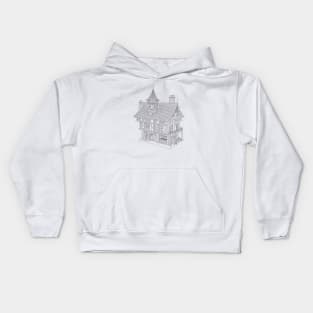 Fantasy-Inspired Medieval House Line Drawing Kids Hoodie